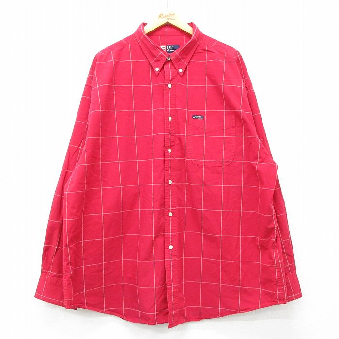 XL★古着 ラルフローレン Ralph Lauren チャップス 長袖 ブランド シャツ メンズ 90年代 90s 大きいサイズ ロング丈 コットン ボタンダウン 赤他 レッド チェック 24jan31 中古 トップス