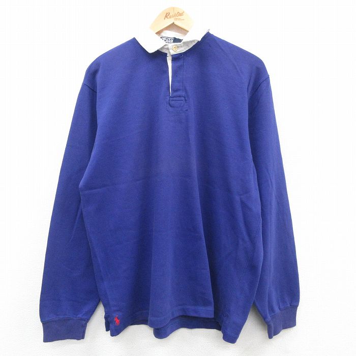 L★古着 ラルフローレン Ralph Lauren 長袖 ブランド ラガー シャツ メンズ 90年代 90s ワンポイントロゴ 裾ロゴ コットン USA製 紺 ネイビー 【spe】 24sep04 中古 トップス