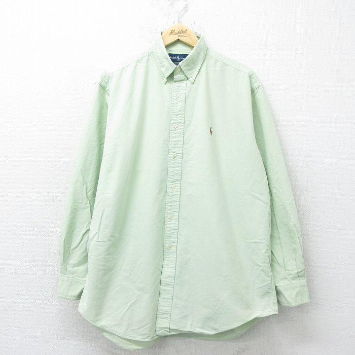 XL★古着 ラルフローレン Ralph Lauren 長袖 ブランド シャツ メンズ 90年代 90s ワンポイントロゴ YARMOUTH オックスフォード 大きいサイズ コットン ボタンダウン 黄緑 24sep12 中古 トップス