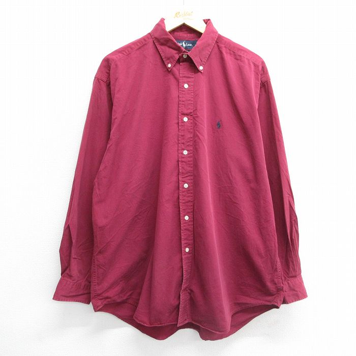 【50%OFF】XL★古着 ラルフローレン Ralph Lauren 長袖 ブランド シャツ メンズ 90年代 90s ワンポイントロゴ BLAIRE 大きいサイズ コットン ボタンダウン エンジ 24sep13 中古 トップス