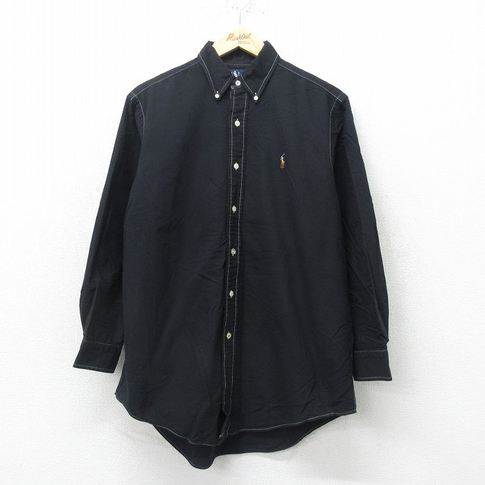 XL★古着 ラルフローレン Ralph Lauren 長袖 ブランド シャツ メンズ 90年代 90s ワンポイントロゴ オックスフォード コットン ボタンダウン 黒 ブラック 24sep25 中古 トップス