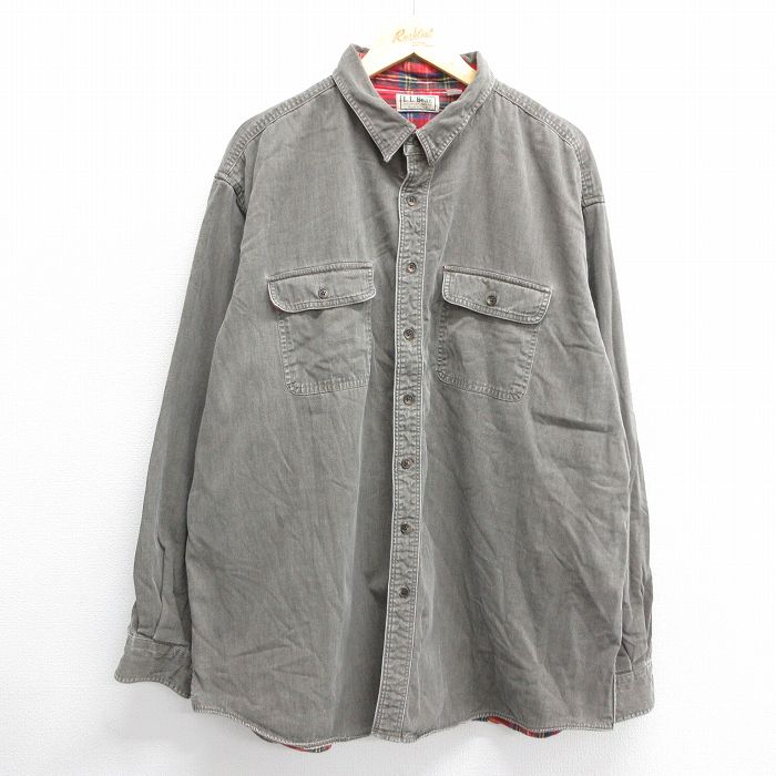 XL★古着 エルエルビーン LLBEAN 長袖 ブランド シャツ メンズ 80年代 80s ロング丈 大きいサイズ コットン USA製 茶系 ブラウン 内側フランネル 【spe】 24sep30 24oct01 中古 トップス