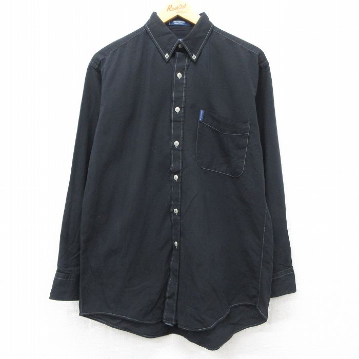 L★古着 ラルフローレン Ralph Lauren チャップス ブランド シャツ メンズ 90年代 90s コットン ボタンダウン USA製 黒 ブラック 24nov06 中古 トップス