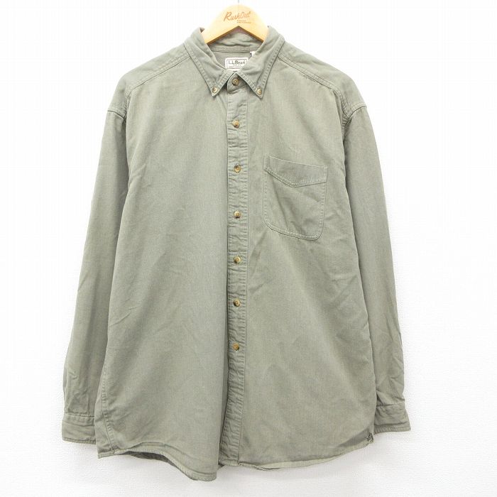XL★古着 長エルエルビーン 袖 ブランド シャツ メンズ 00年代 00s コットン ボタンダウン 緑系 グリーン 24nov16 中古 トップス