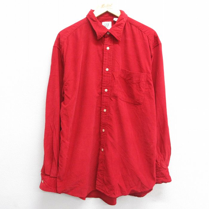 【20%OFF】L★古着 ギャップ GAP 長袖 ブランド シャツ メンズ 00年代 00s コーデュロイ コットン 赤 レッド 24nov19 中古 トップス