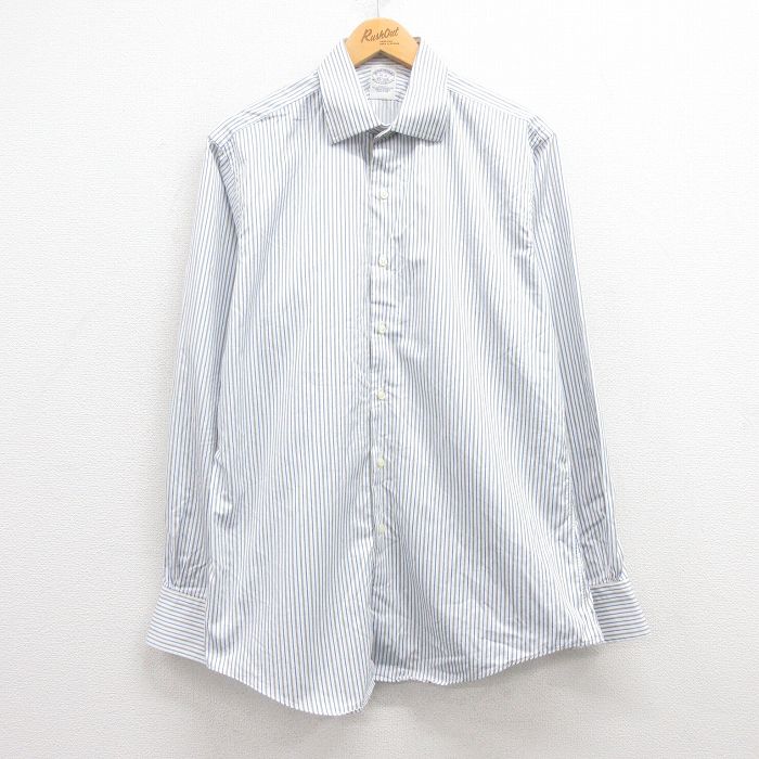 【20%OFF】XL★古着 ブルックスブラザーズ BROOKS BROTHERS 長袖 ブランド シャツ メンズ 90年代 90s ロング丈 コットン USA製 白他 ホワイト ストライプ 【spe】 24nov22 中古 トップス