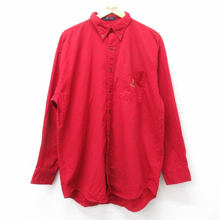 XL★古着 ラルフローレン Ralph Lauren チャップス 長袖 ブランド シャツ メンズ 90年代 90s ワンポイントロゴ ロング丈 コットン ボタンダウン 赤 レッド 24nov22 中古 トップス