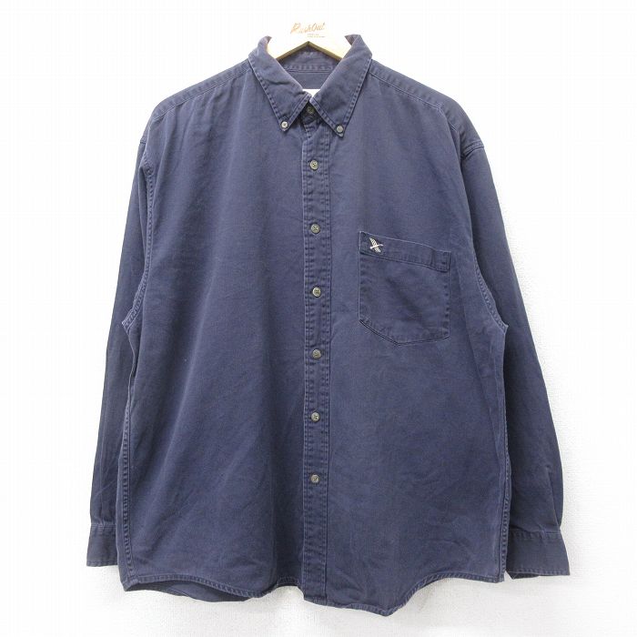 XL★古着 エディーバウアー 長袖 ブランド シャツ メンズ 00年代 00s 大きいサイズ コットン ボタンダウン 紺 ネイビー 24nov22 中古 トップス