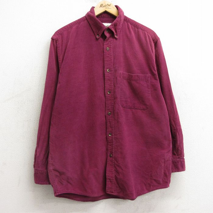 【20%OFF】L★古着 エディーバウアー 長袖 ブランド シャツ メンズ 00年代 00s コーデュロイ コットン ボタンダウン 紫系 パープル 24nov28 中古 トップス