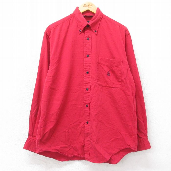 【50%OFF】L★古着 ノーティカ NAUTICA 長袖 ブランド シャツ メンズ 90年代 90s ワンポイントロゴ コットン ボタンダウン USA製 赤 レッド 24dec02 中古 トップス