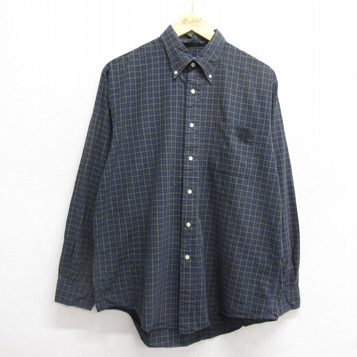 【20%OFF】XL★古着 ランズエンド 長袖 ブランド シャツ メンズ 00年代 00s コットン ボタンダウン 紺他 ネイビー チェック 24dec04 中古 トップス