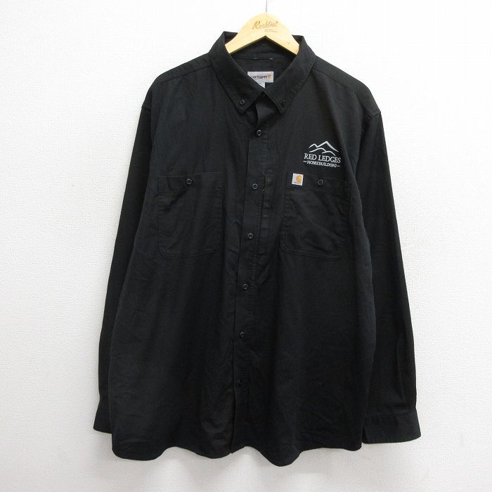 【50%OFF】XL★古着 カーハート Carhartt 長袖 ブランド シャツ メンズ RED LEDGES 大きいサイズ ロング丈 ボタンダウン 黒 ブラック 24dec04 中古 トップス