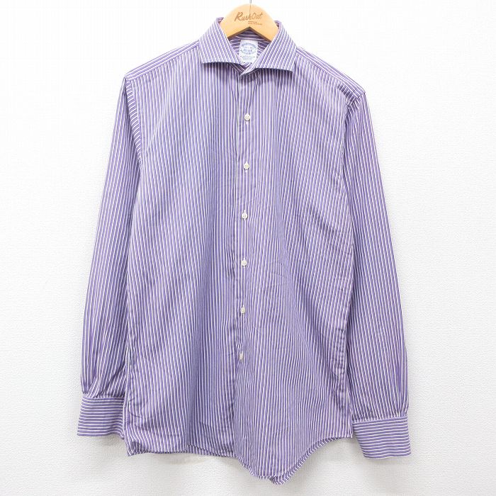【20%OFF】M★古着 ブルックスブラザーズ BROOKS BROTHERS 長袖 ブランド シャツ メンズ USA製 紫他 パープル ストライプ 24dec05 中古 トップス