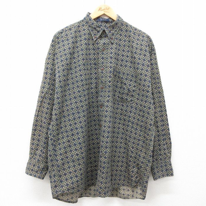 【20%OFF】XL★古着 ラルフローレン Ralph Lauren チャップス 長袖 ブランド シャツ メンズ 90年代 90s 大きいサイズ ロング丈 コットン ボタンダウン 緑他 グリーン 24dec05 中古 トップス