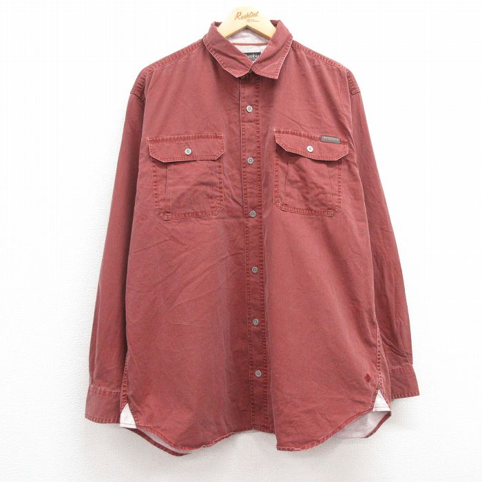 【50%OFF】XL★古着 コロンビア COLUMBIA 長袖 ブランド シャツ メンズ ワンポイントロゴ ロング丈 コットン エンジ 24dec09 中古 トップス