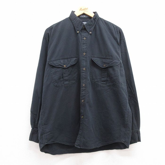 XL★古着 ドッカーズ 長袖 ブランド シャツ メンズ 90年代 90s ワンポイントロゴ コットン ボタンダウン 黒 ブラック 24dec09 中古 トップス