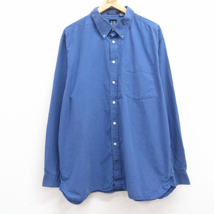 【20%OFF】XL★古着 ギャップ GAP 長袖 ブランド シャツ メンズ 00年代 00s ロング丈 コットン ボタンダウン 紺 ネイビー 24dec09 中古 トップス