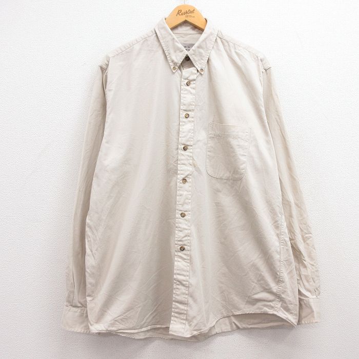 XL★古着 エディーバウアー 長袖 ブランド シャツ メンズ ロング丈 コットン ボタンダウン ベージュ カーキ 24dec09 中古 トップス