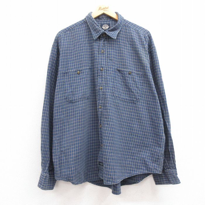 【20%OFF】XL★古着 ドッカーズ 長袖 ブランド シャツ メンズ 90年代 90s インディゴ 大きいサイズ コットン 紺 ネイビー チェック 24dec11 中古 トップス