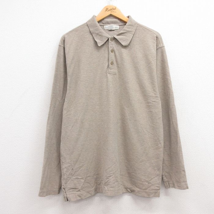 M★古着 バナナリパブリック BANANA REPUBLIC 長袖 ブランド ポロ シャツ メンズ 90年代 90s コットン ベージュ カーキ 霜降り 24dec11 中古 トップス