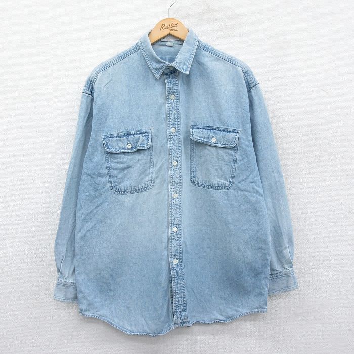 XL★古着 コロンビア COLUMBIA 長袖 ブランド シャツ メンズ 90年代 90s 大きいサイズ 薄紺 ネイビー デニム 24dec21 中古 トップス