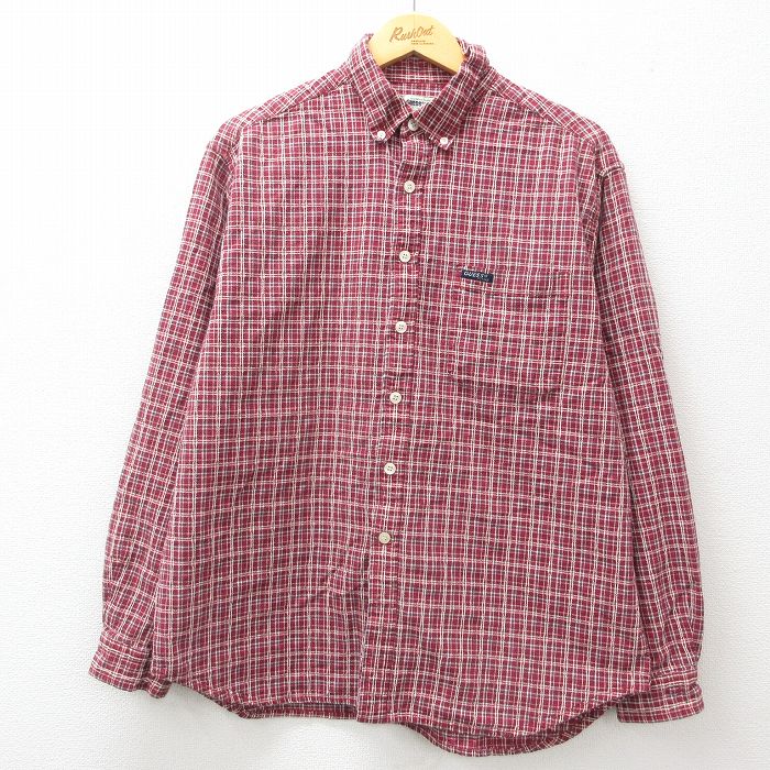 L★古着 ゲス GUESS 長袖 ブランド シャツ メンズ コットン ボタンダウン エンジ 24dec26 中古 トップス