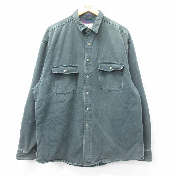 【50%OFF】XL★古着 エディーバウアー 長袖 ブランド シャツ メンズ 90年代 90s ロング丈 コットン USA製 緑 グリーン 内側フランネル 25jan07 中古 トップス