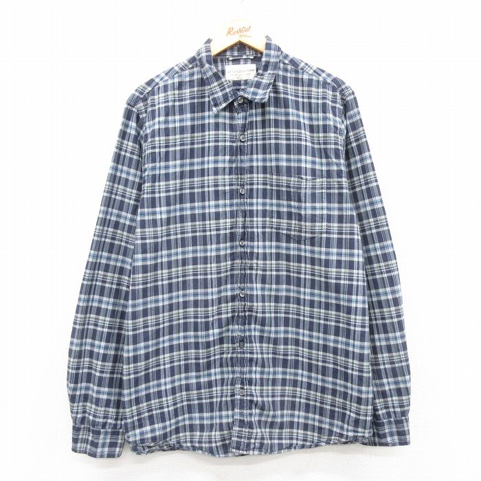 XL★古着 ラルフローレン Ralph Lauren デニムアンドサプライ 長袖 ブランド シャツ メンズ 大きいサイズ コットン 紺他 ネイビー チェック 25jan08 中古 トップス