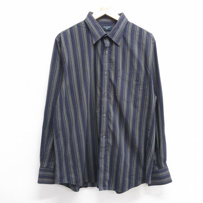【20%OFF】XL★古着 ドッカーズ 長袖 ブランド シャツ メンズ 紺他 ネイビー ストライプ 25jan17 中古 トップス