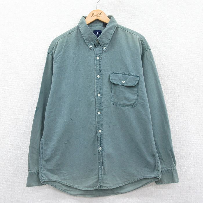 【20%OFF】XL★古着 ギャップ GAP 長袖 ブランド シャツ メンズ 90年代 90s オックスフォード コットン ボタンダウン 緑系 グリーン 25jan17 中古 トップス