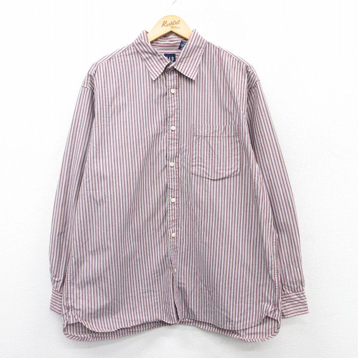 【20%OFF】XL★古着 ギャップ GAP 長袖 ブランド シャツ メンズ 00年代 00s コットン エンジ他 ストライプ 25jan25 中古 トップス