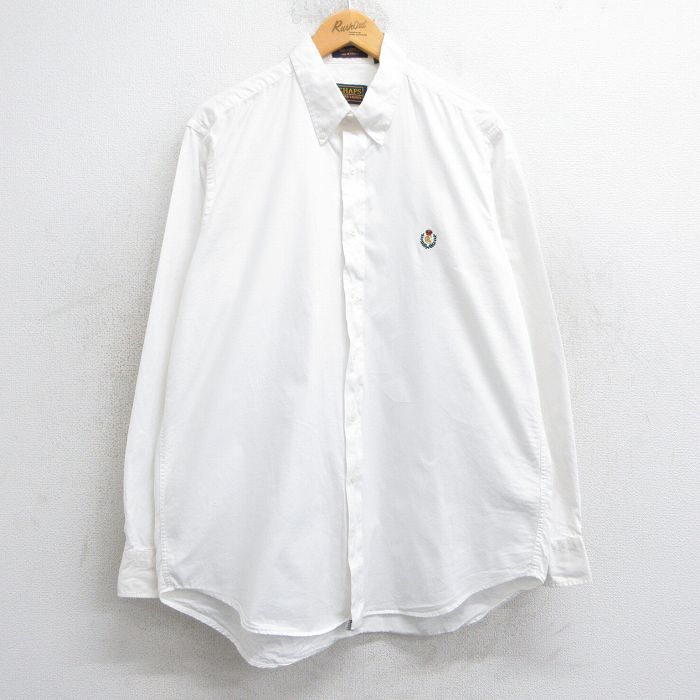XL★古着 ラルフローレン Ralph Lauren チャップス 長袖 ブランド シャツ メンズ 90年代 90s ワンポイントロゴ 大きいサイズ ロング丈 コットン ボタンダウン 白 ホワイト 25feb07 中古 トップス