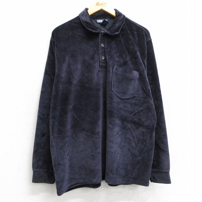L★古着 ランズエンド 長袖 ブランド ポロ シャツ メンズ 90年代 90s ベロア USA製 紺 ネイビー 25feb07 中古 トップス