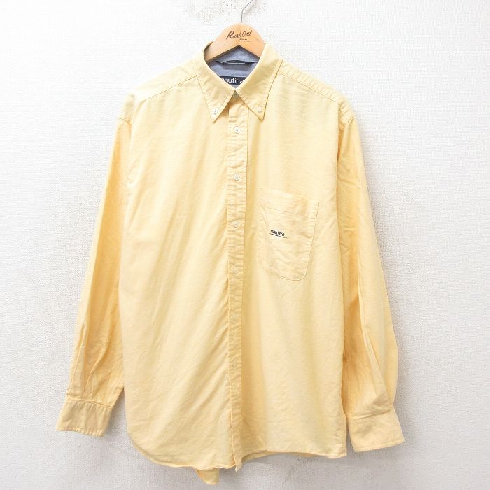 XL★古着 ノーティカ NAUTICA 長袖 ブランド シャツ メンズ 90年代 90s ワンポイントロゴ 大きいサイズ ボタンダウン 黄 イエロー 25feb10 中古 トップス