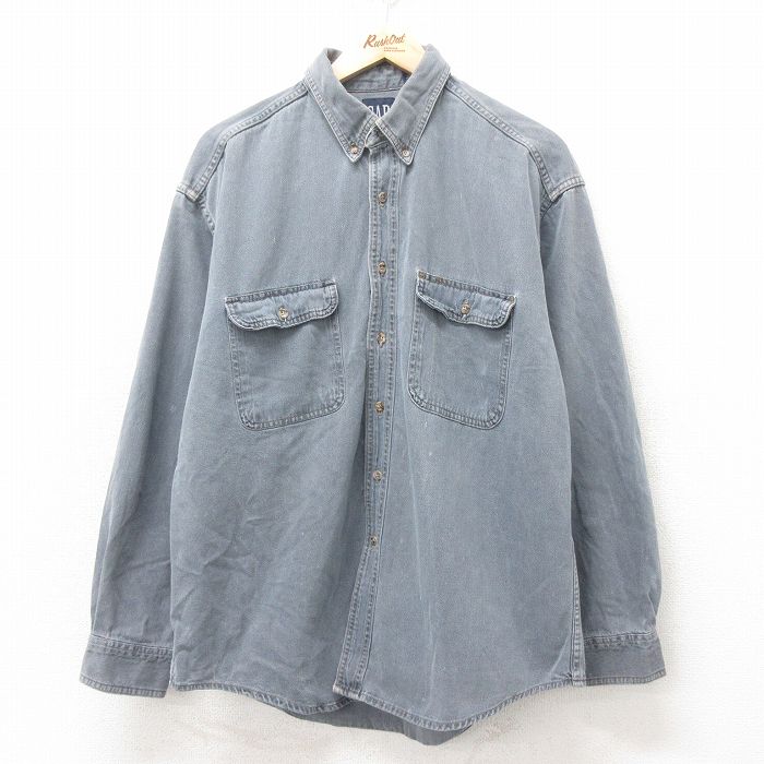 L★古着 ギャップ GAP 長袖 ブランド シャツ メンズ 90年代 90s コットン ボタンダウン グレー デニム 25feb10 中古 トップス