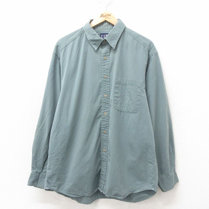 L★古着 ギャップ GAP 長袖 ブランド シャツ メンズ 90年代 90s コットン 緑 グリーン 25feb10 中古 トップス