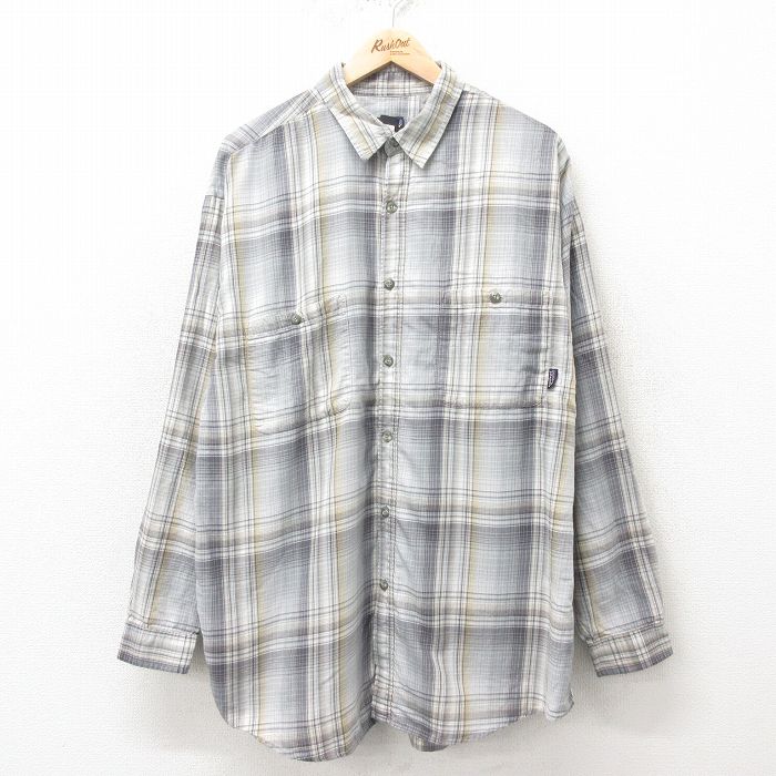 XL★古着 パタゴニア patagonia 長袖 ブランド シャツ メンズ 00年代 00s 大きいサイズ ロング丈 オーガニックコットン ポルトガル製 グレー他 【spe】 25feb10 中古 トップス
