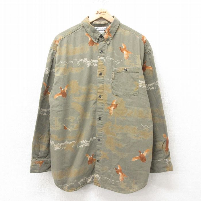 XL★古着 コロンビア COLUMBIA 長袖 ブランド シャツ メンズ 00年代 00s 鳥 コットン ボタンダウン 緑系他 グリーン 25feb10 中古 トップス