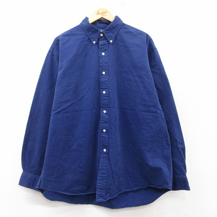 XL★古着 ラルフローレン Ralph Lauren 長袖 ブランド シャツ メンズ 90年代 90s ワンポイントロゴ BLAKE 大きいサイズ コットン ボタンダウン 紺 ネイビー 25feb15 中古 トップス