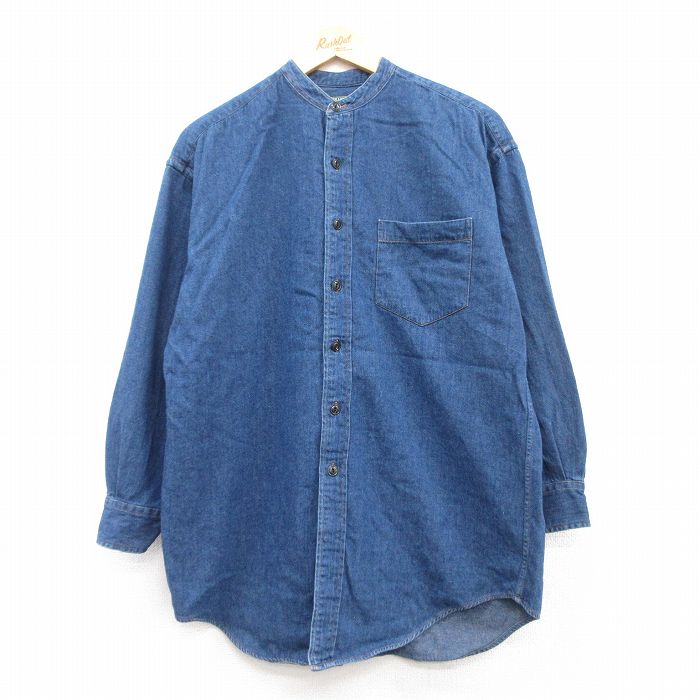 XL★古着 ラルフローレン Ralph Lauren ポロカントリー 長袖 ブランド シャツ メンズ 90年代 90s コットン ノーカラー 紺 ネイビー デニム 【spe】 25feb15 中古 トップス