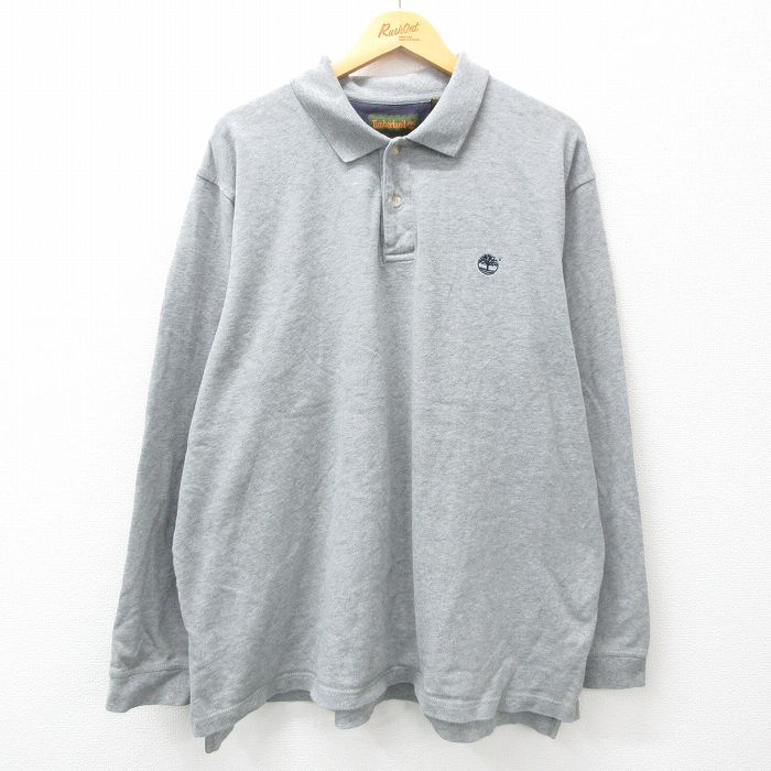 XL★古着 ティンバーランド 長袖 ブランド ポロ シャツ メンズ 00年代 00s ワンポイントロゴ 大きいサイズ コットン グレー 霜降り 【spe】 25feb17 中古 トップス