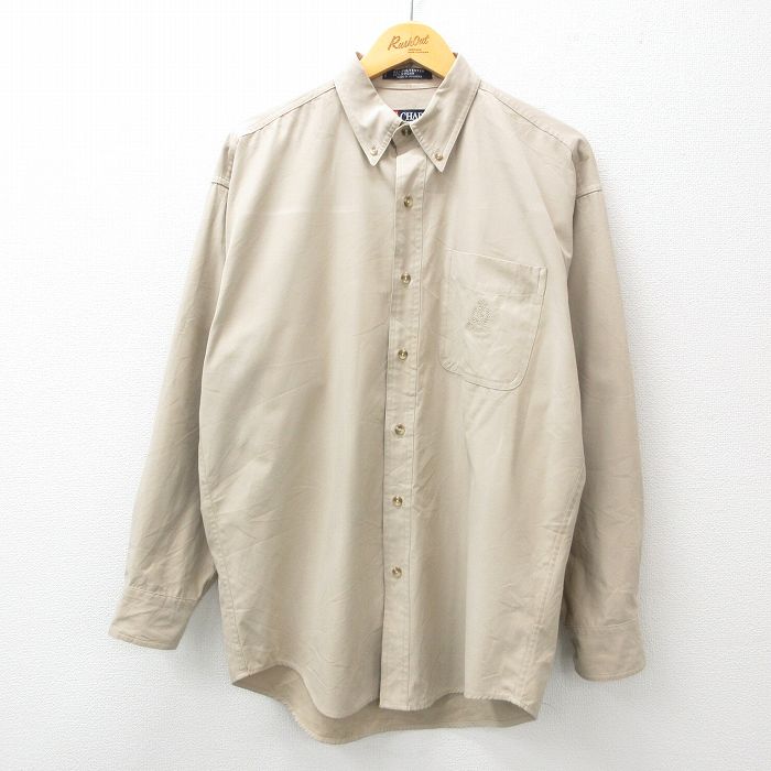 L★古着 ラルフローレン Ralph Lauren チャップス 長袖 ブランド シャツ メンズ 90年代 90s ワンポイントロゴ ボタンダウン ベージュ カーキ 25feb17 中古 トップス