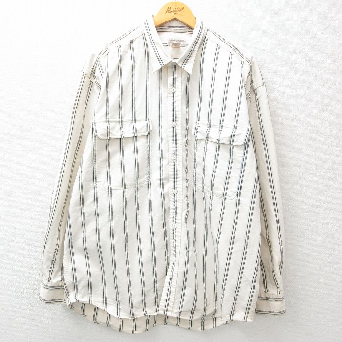 XL★古着 バナナリパブリック BANANA REPUBLIC 長袖 ブランド シャツ メンズ 90年代 90s 大きいサイズ 白 ホワイト ストライプ 25feb17 中古 トップス