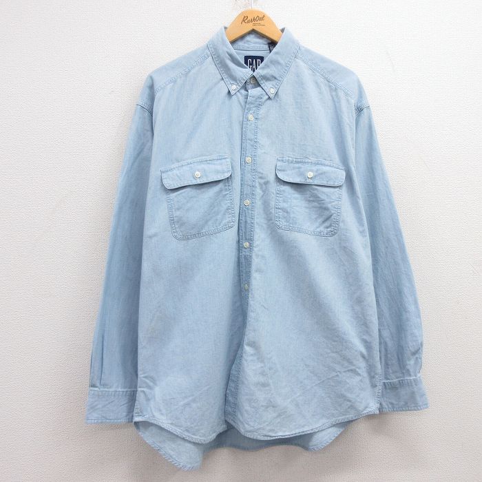 XL★古着 ギャップ GAP 長袖 ブランド シャツ メンズ 90年代 90s コットン ボタンダウン 薄紺 ネイビー 25feb18 中古 トップス