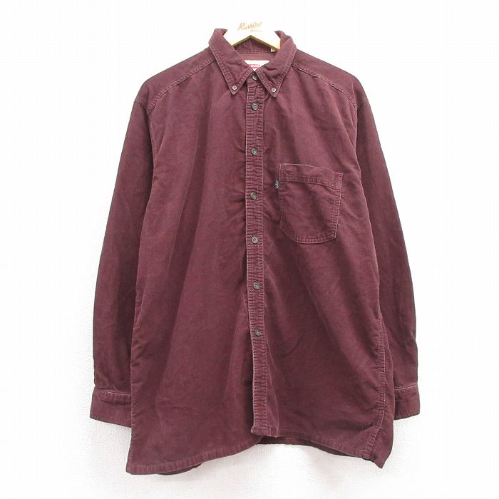 XL★古着 リーバイス Levis 長袖 ブランド シャツ メンズ 00年代 00s コーデュロイ コットン ボタンダウン エンジ 25feb18 中古 トップス
