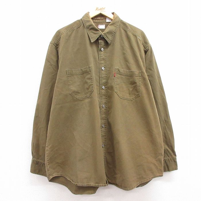 XL★古着 リーバイス Levis 長袖 ブランド シャツ メンズ 大きいサイズ ロング丈 コットン 緑系 グリーン デニム 25feb18 中古 トップス