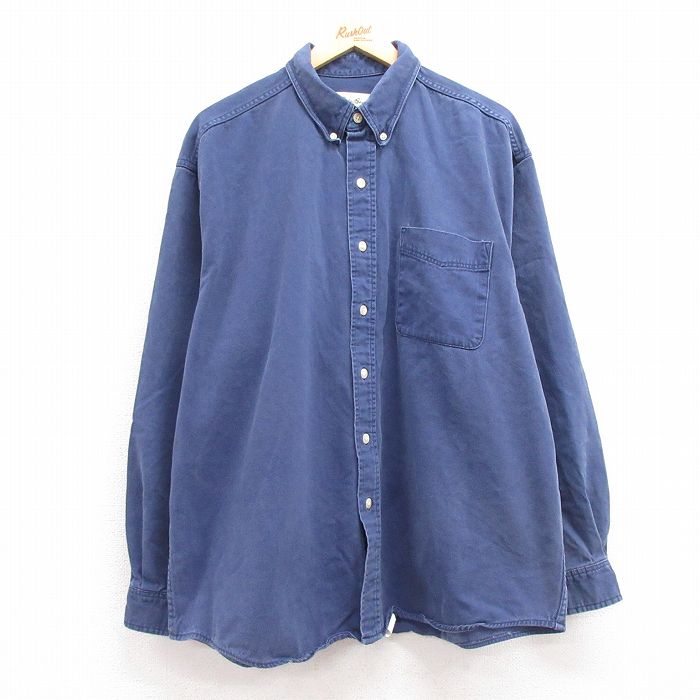 XL★古着 エディーバウアー 長袖 ブランド シャツ メンズ 00年代 00s 大きいサイズ コットン ボタンダウン 紺 ネイビー 【spe】 25feb18 中古 トップス