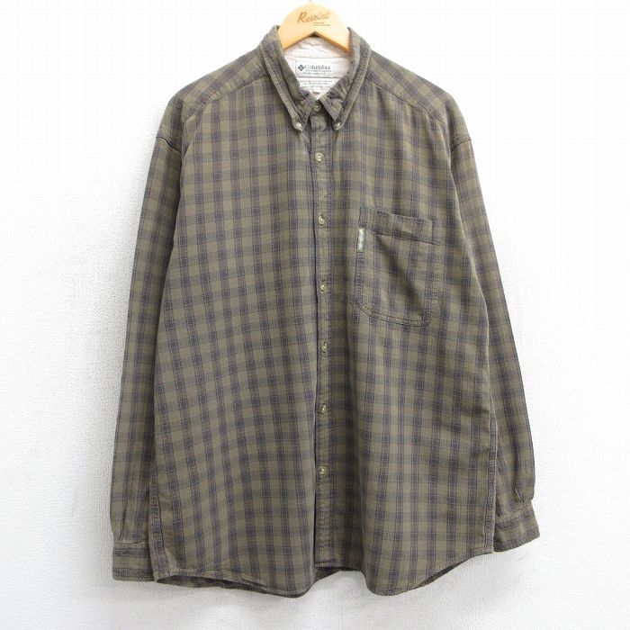 XL★古着 コロンビア COLUMBIA 長袖 ブランド シャツ メンズ 00年代 00s コットン ボタンダウン 濃緑他 グリーン チェック 25feb18 中古 トップス