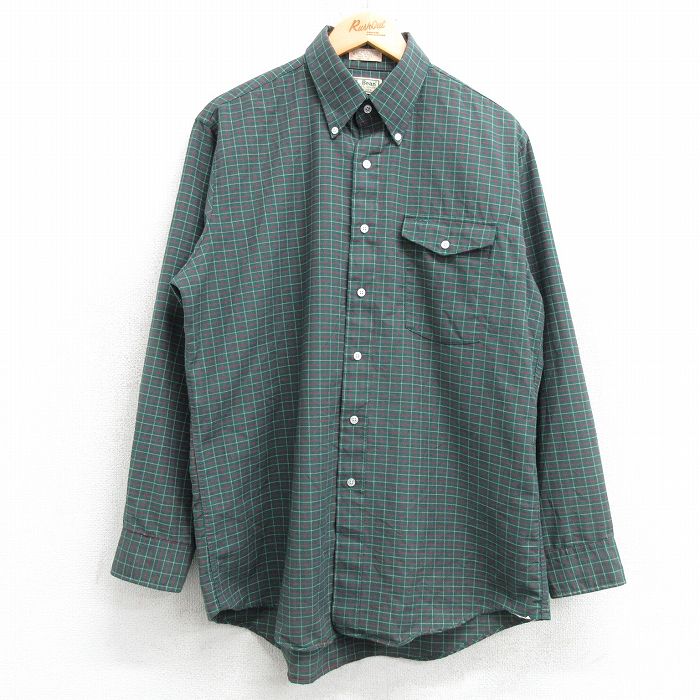 XL★古着 エルエルビーン LLBEAN 長袖 ブランド シャツ メンズ 80年代 80s ロング丈 ボタンダウン USA製 緑他 グリーン チェック 25feb19 中古 トップス