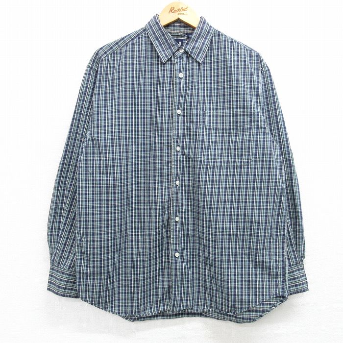 L★古着 ギャップ GAP 長袖 ブランド シャツ メンズ 00年代 00s コットン 紺他 ネイビー チェック 25feb19 中古 トップス